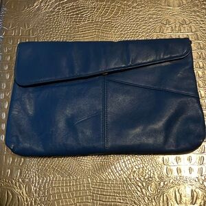 Beautiful, blue, leather vintage clutch.